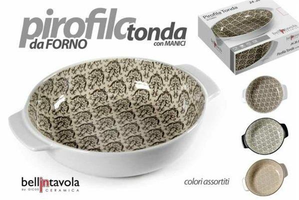 PIROFILA TONDA IN CERAMICA CON MANICI 24X20X5CM COLORI ASS.