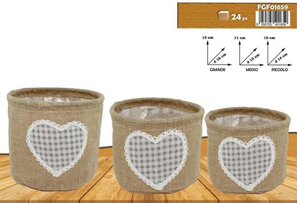 SACCO IN YUTA CON CUORE SET 3 PZ