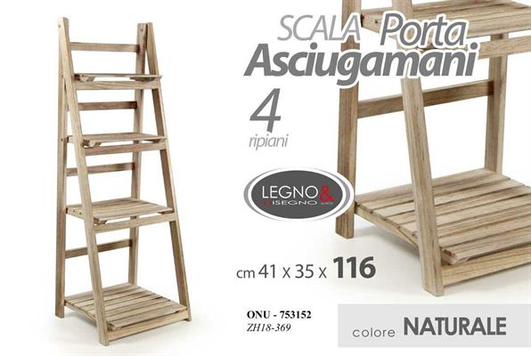 SCAFFALE LEGNO 4 RIPIANI 41 X 35 X 116 CM NATURALE