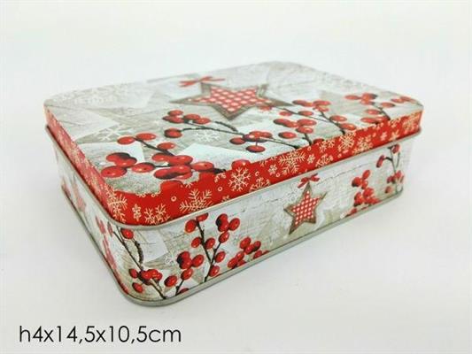 SCATOLA RETTANGOLARE IN LATTA DECORO BACCHE 14,5X10,5XH4CM