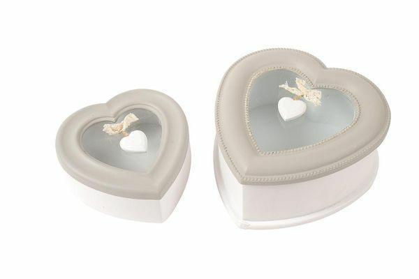 SCATOLA COFANETTO IN LEGNO CON VETRO CUORE SET 2PZ