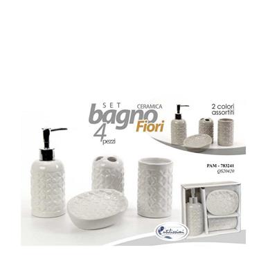 SET BAGNO CERAMICA FIORI SET 4 PZ COLORI ASS