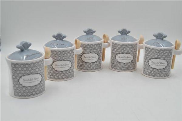 SET BARATTOLI SPEZIE CON CUCCHIAINO DECORO MOSAICO CONF. 5PZ