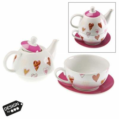 SET DA THE PER UNO DECORO CUORI COLORE ROSA