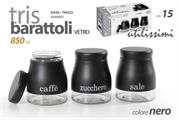 BARATTOLO IN VETRO 850ML 10X15CM COLORE NERO SET 3PZ