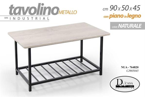 TAVOLINO METALLO PIANO IN LEGNO 90X50X45CM