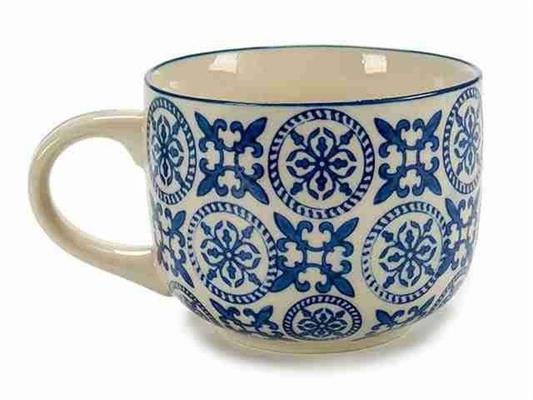 TAZZA COLAZIONE DECORATA BLU 10,5X14X8CM