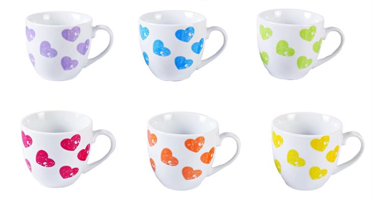 TAZZA CAFFE' CUORE COLOR SENZA PIATTINO CONF. 6PZ