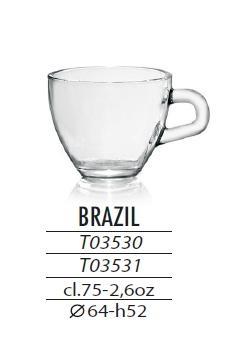 TAZZE CAFFE' SET 6PZ BRAZIL S/PIATTINO VETRO CERVE