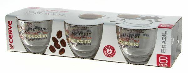 TAZZA CAFFE' SET 6PZ BRAZIL S/PIATTINO VETRO DEC.PABLO