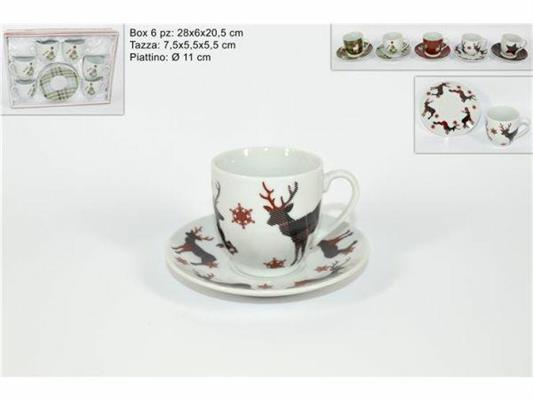 TAZZA CAFFE' CON PIATTINO CONF. 6PZ NEW DECOR NATALIZIO 5MOD