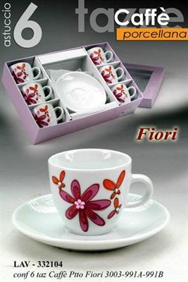 TAZZE CAFFE' CON PIATTINO CONF. 6PZ FIORI STRASS