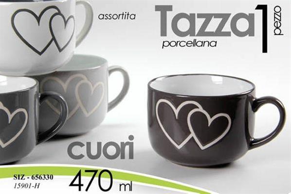 TAZZA DA COLAZIONE CUORE 470ML COLORI ASS.