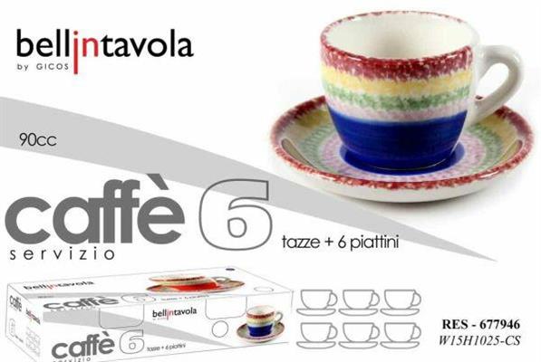 TAZZA CAFFE' CON PIATTINO CONF. 6PZ DECORO BLU CAMO