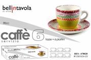 TAZZA CAFFE' CON PIATTINO CONF. 6PZ DECORO MELA CAMO