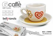 TAZZA CAFFE' CON PIATTINO CONF. 6PZ DECORO SENAPE CUORI E FI