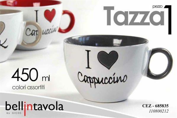 TAZZA DA COLAZIONE I LOVE CAPPUCCINO 450ML COLORI ASS.