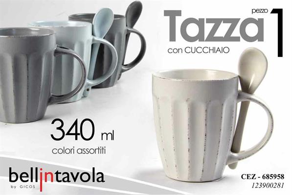 TAZZA CON CUCCHIAINO 340ML CLASSICA COLORI ASS.