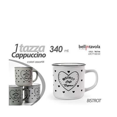 TAZZA CERAMICA CAPPUCCINO 340 ML COLORI ASS