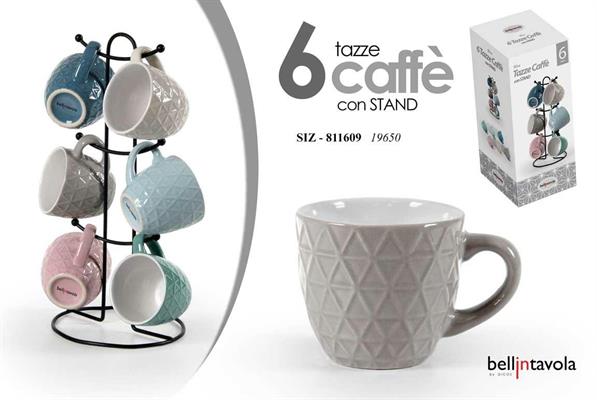 TAZZA CAFFE' 90CC CON STAND COLORI ASS. CONF.6PZ