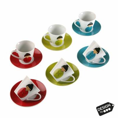 TAZZINA CAFFE' CON PIATTINO SET 6PZ DECORO GIAPPONESE