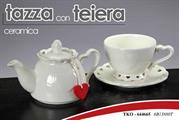 TEIERA CON TAZZA E PIATTO CERAMICA BIANCA