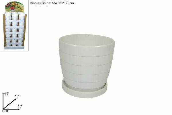 VASO CON PIATTINO DECORO RIGHE BIANCO