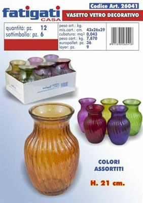 VASO VETRO DECORATIVO 21CM COLORI ASS.