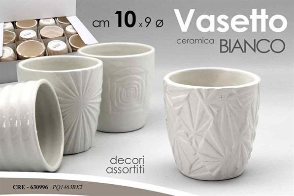 VASO IN CERAMICA BIANCO D.9 X H10 CM DECORI ASS.