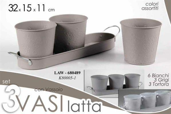 VASO IN LATTA CON BASE SET 3PZ 39X39X13CM