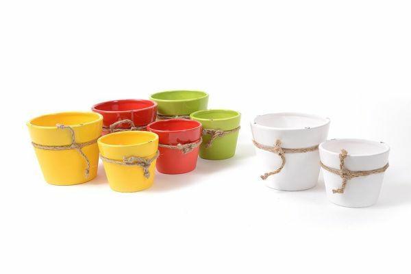 VASO IN CERAMICA CON CORDA SET 2PZ (D.14XH12CM) (D.11XH9CM)