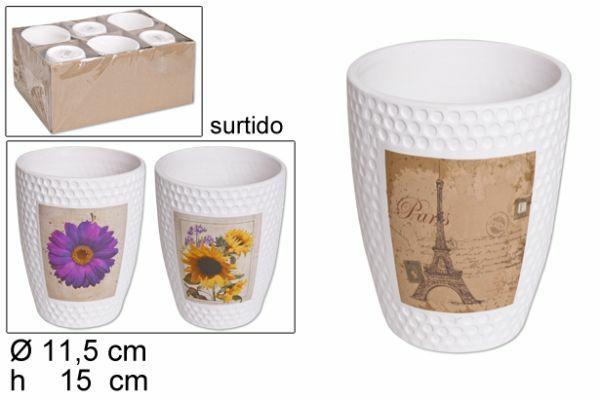 VASO IN CERAMICA 11,5X11,5X15CM BIANCO CON DECORO