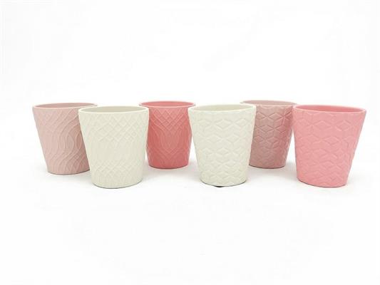 VASO CERAMICA D.13XH14CM 2MODELLI ASS. ROSA/CIPRIA/CREMA