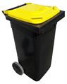 BIDONE QUADRO CON RUOTE 120LT COLORE NERO COP. GIALLO