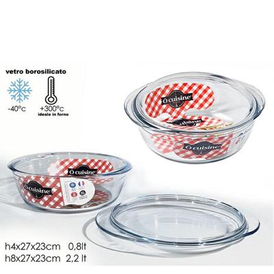 CASSERUOLA IN VETRO CON COPERCHIO 2,2 LT 27 X H8 CM