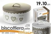 BISCOTTIERA LATTA DECORO CUORE 19X10CM COLORI ASS.