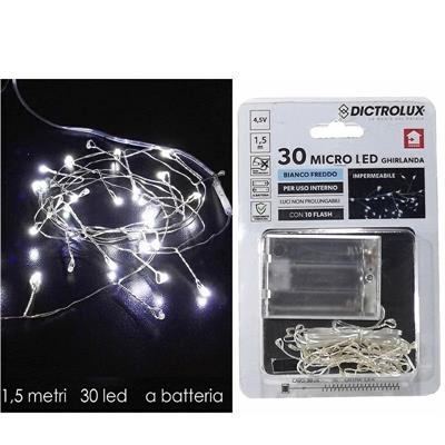 LUCI GHIRLANDA 30 MICROLED A BATTERIA 1,5 MT BIANCO FREDDO