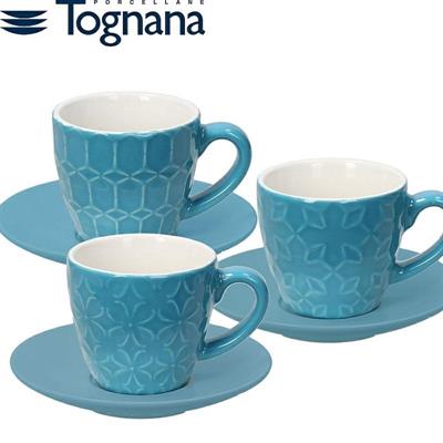 TAZZA CAFFE' CON PIATTINO CONF. 6 PZ RELIEF KUBIK AZZURRO