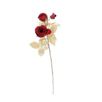 FIORE ROSA ROSSA 2 FIORI 1 BOCCIOLO GAMBO ORO 73 CM