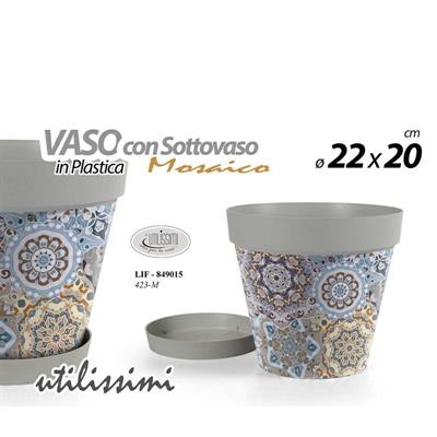 VASO IN PLASTICA GRIGIO MOSAICO 22X20 CM