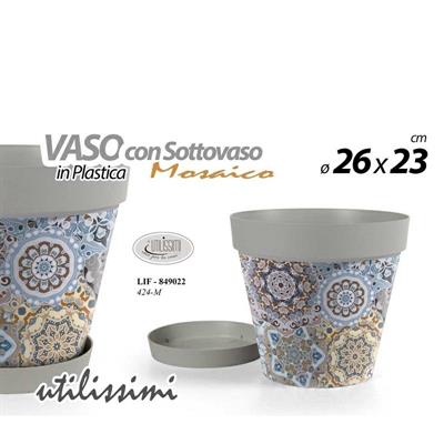 VASO IN PLASTICA GRIGIO MOSAICO 26X23 CM