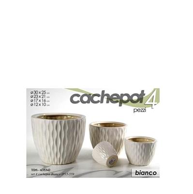 CASPO IN CERAMICA SET 4 PZ DECORO ONDA BIANCA