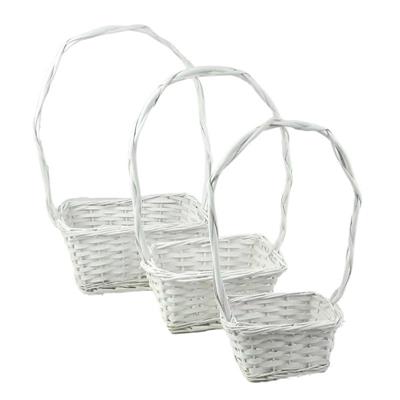 CESTO VIMINI RETTANGOLARE BIANCO CON MANICO SET 3 PZ