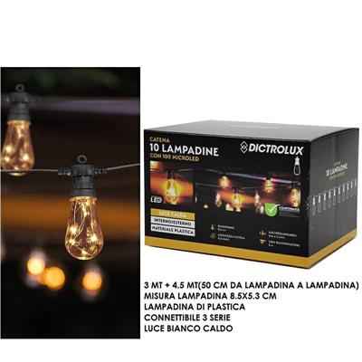 LUCI 100 MICROLED 10 LAMPADINE INTERNO/ESTERNO LUCE CALDA