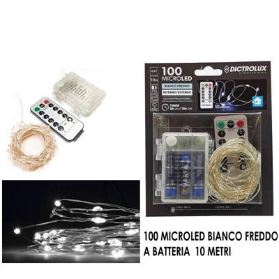 LUCI 100 MICROLED BIANCO FREDDO A BATTERIA 10 MT