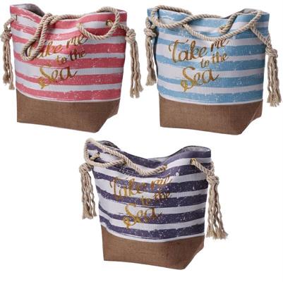 BORSA MARE TESSUTO + CORDA 49X20X41 CM 3 COLORI ASS