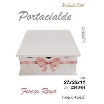 SCATOLA PORTACIALDE LEGNO BIANCO FIOCCO ROSA 27X33X11 CM