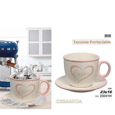 TAZZONE CERAMICA BIANCO/ROSA CON SCRITTA 13XH16CM