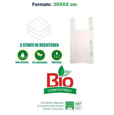 BUSTE SHOPPERS ROTOLO BIO MAXI 8KG 30X62 CM BIANCHE