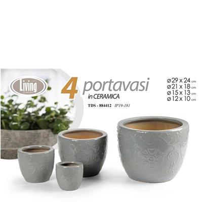 CASPO CERAMICA 4PZ DECORO FLOREALE ANTRACITE